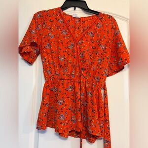 Sienna Sky Orange Floral V-Neck Peplum Tunic